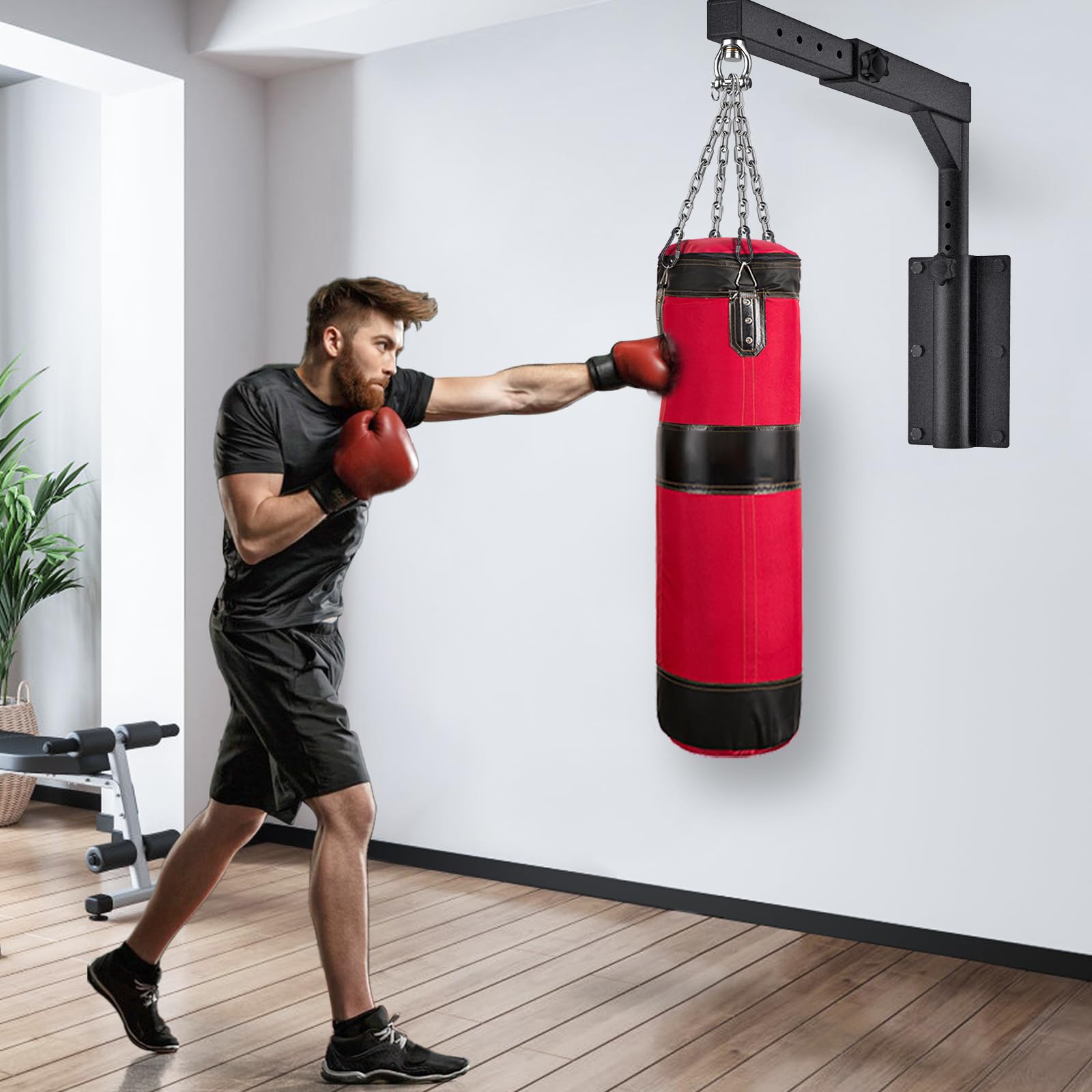 Kipika Support Mural pour Sac de Frappe, Support Rotatif pour Sac de Boxe, Sac de Boxe, pour la Maison, la Salle de Sport, l'intérieur et l'extérieur, Longueur réglable pour Sac de Kickboxing, Sac de