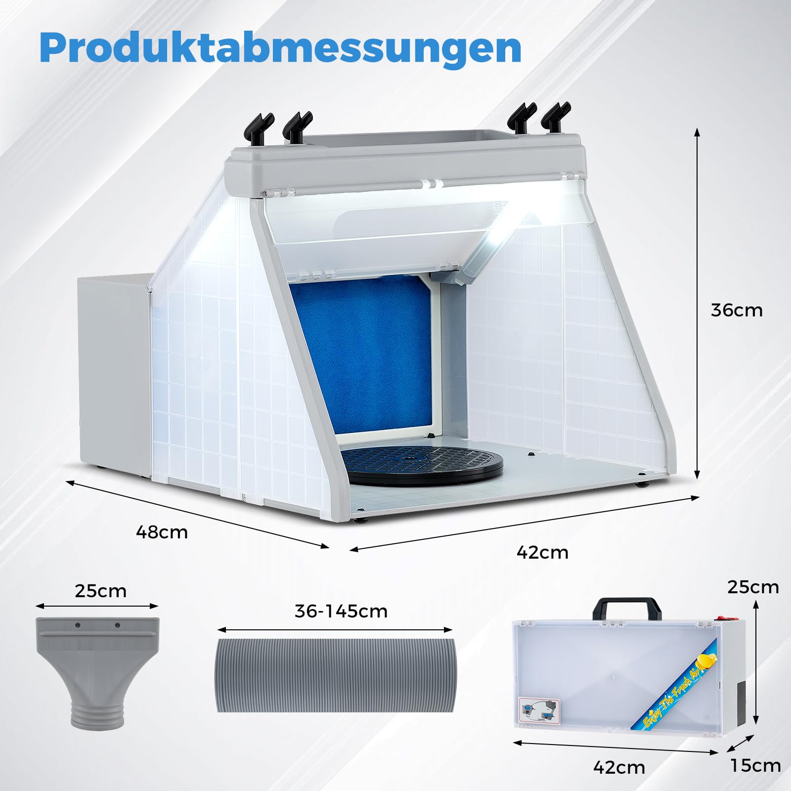 GYMAX Airbrush Absauganlage, Spritzkabine mit 3 LED-Leuchten & Filter, tragbar, 42,3 x 48 x 35 cm