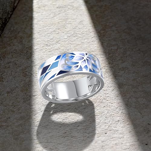 Miniatura 3 de Santuzza Anillo de plata de ley 925 con patrón de flores esmaltadas para mujer