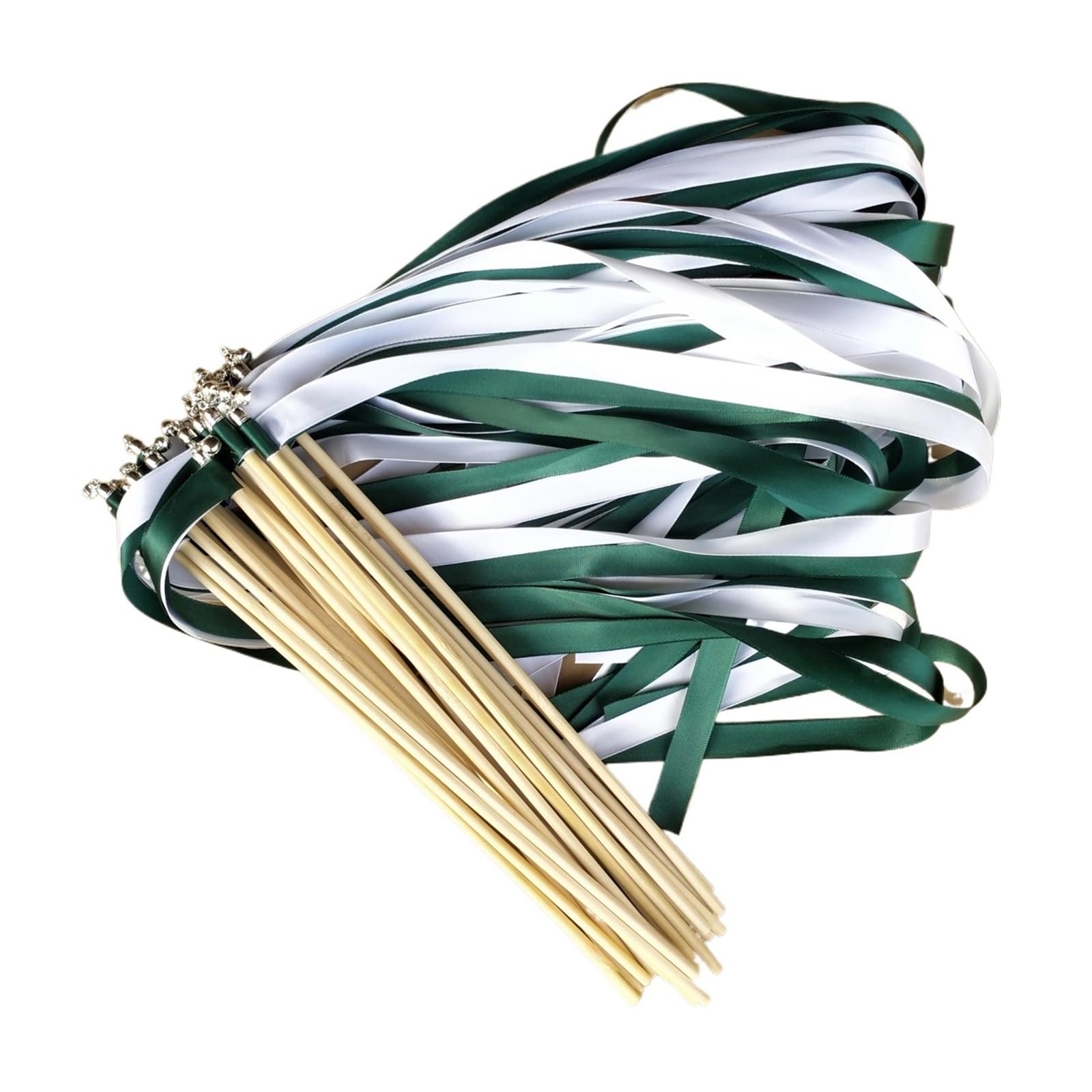 PADGCNOR 50/20pcs Silver Bell Wedding Ribbon Wands – Green & White for Bridal Ceremony Decor for Party Decorations(50pcs)