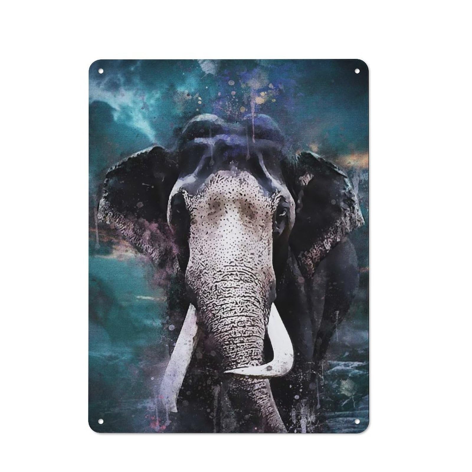 Junmoney Style-16 For Studio Or Craft Room, Splatter Elephant Rustic Tin Wall Plaque 40X30cm, For Vintage Wall Decor Fans, For Metal Sign Collectors