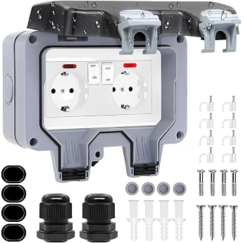 Outdoor Socket Waterproof IP66 2-Way with Switch and Indicator Light