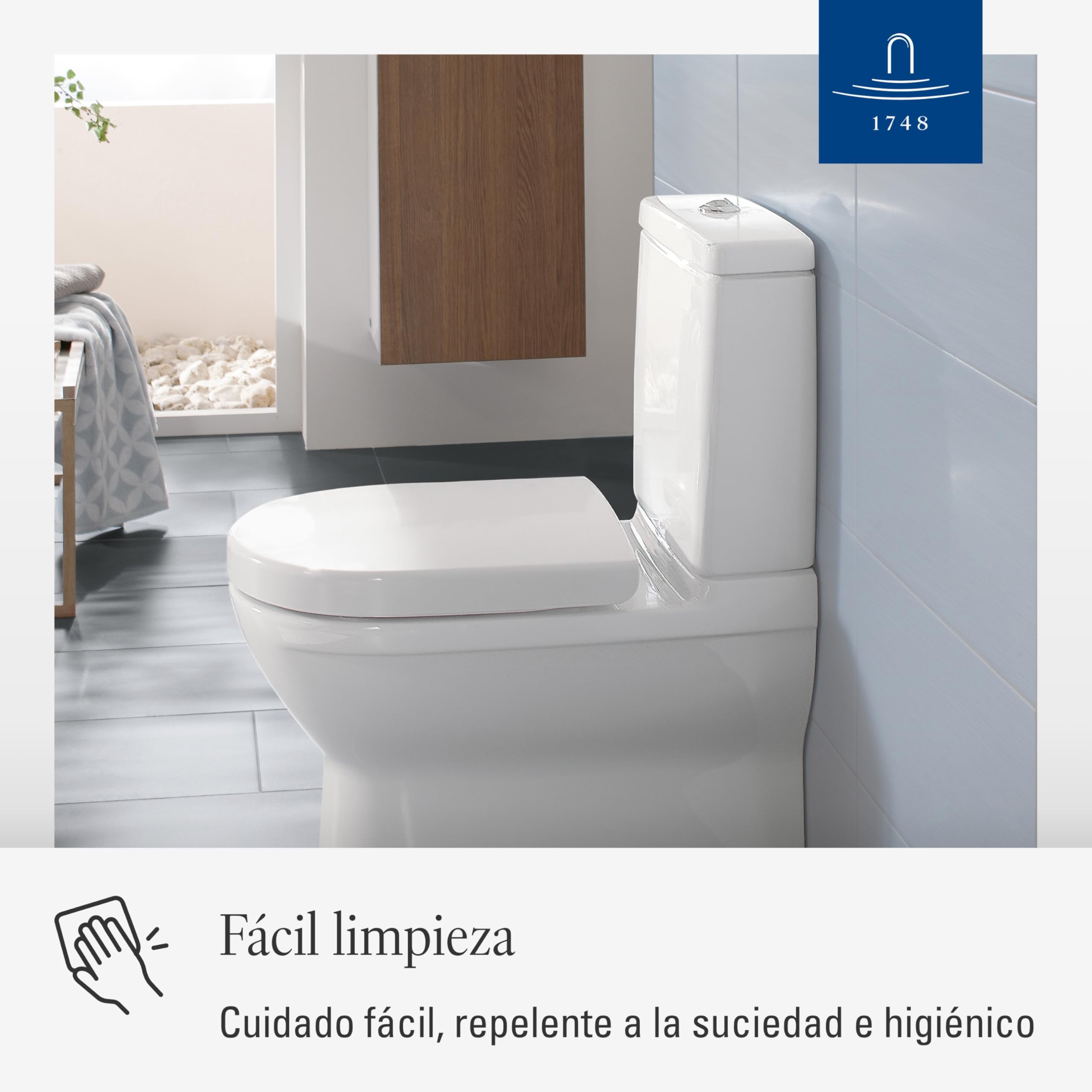 Villeroy & Boch O.Novo, Asiento de Inodoro - Tapa de WC Blanco Brillante de Duroplast Resistente - Aro con bisagras de Acero Inoxidable - Diseño Forma de D - Recambio Original