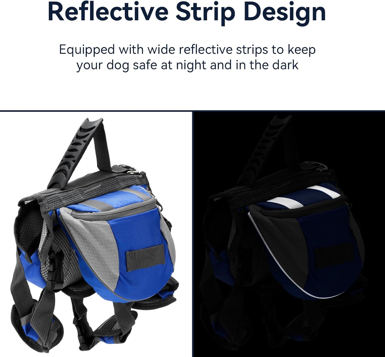 Cyrank Dog Backpack Harness, Travel Camping Dog Saddle Bag Dog Hiking Backpack with Reflective Strip Dog Hiking Stuff for Small Medium Large Dog(M)