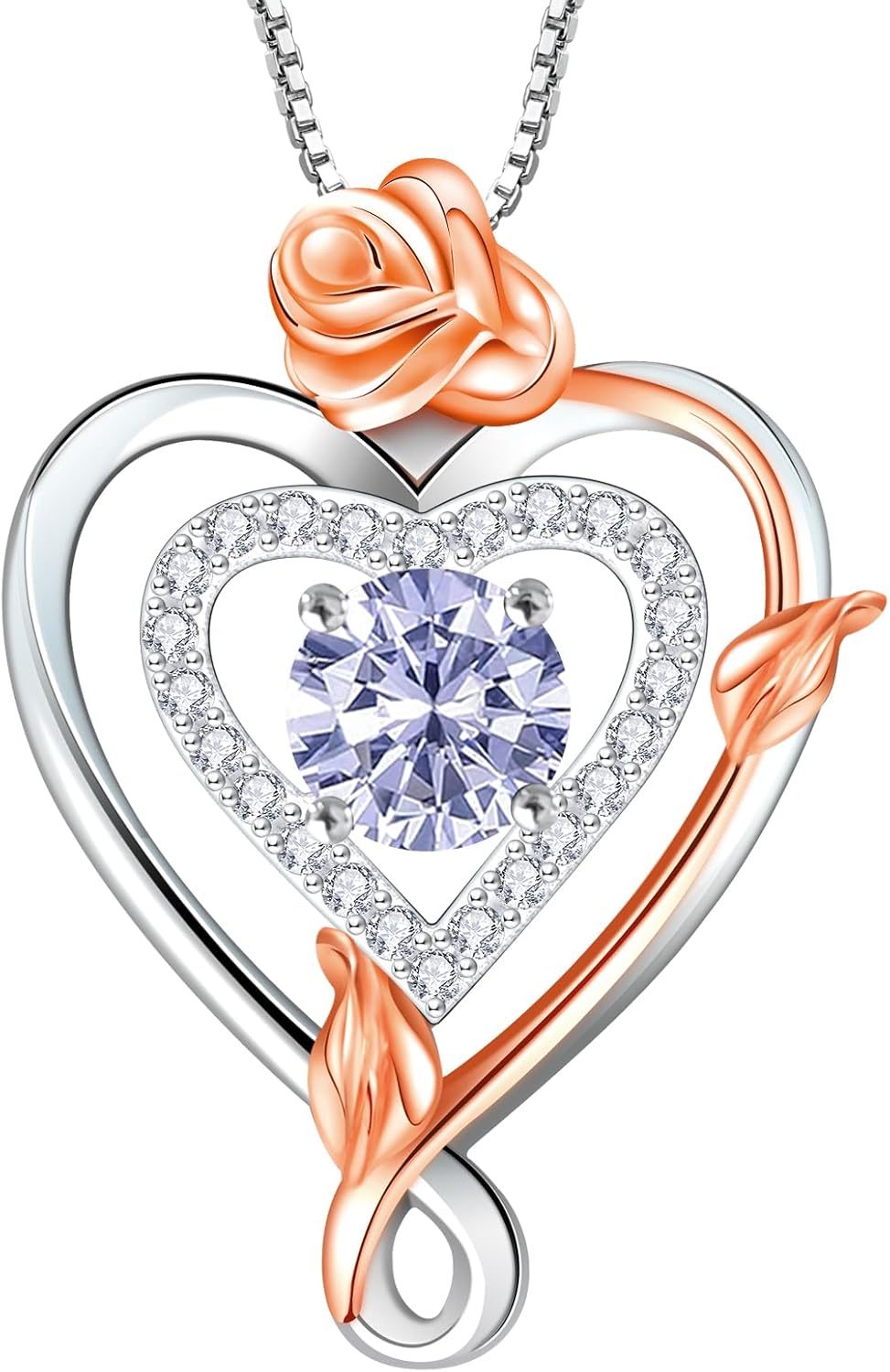 RIVIKO Infinity Heart Symbol Rose Birthstone Necklace for Women,925 Sterling Silver Heart Pendant Necklaces,Anniversary Valentines Jewelry Birthday Mothers Day Gifts for Mom Her Wife Women Girlfriend