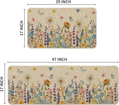 Miniatura 3 de Artoid Mode Lavender Bloom Spring - Juego de 2 tapetes de cocina de primavera, decoración del hogar de temporada con hojas de bajo perfil, 17 x 29 y