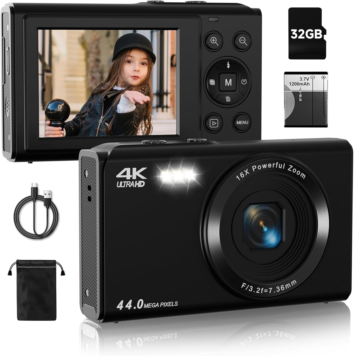Upgrade Digital Camera, FHD 4K 44MP Autofocus Digital Point and Shoot Video Camera with 16X Zoom, 32GB SD Card, Compact Digital Camera Cheap for Teens Boys Girls Kids Black Camera Upgrade Digital Camera, FHD 4K 44MP Autofocus Digital Point and Shoot Video Camera with 16X Zoom, 32GB SD Card, Compact Digital Camera Cheap for Teens Boys Girls Kids Black Camera