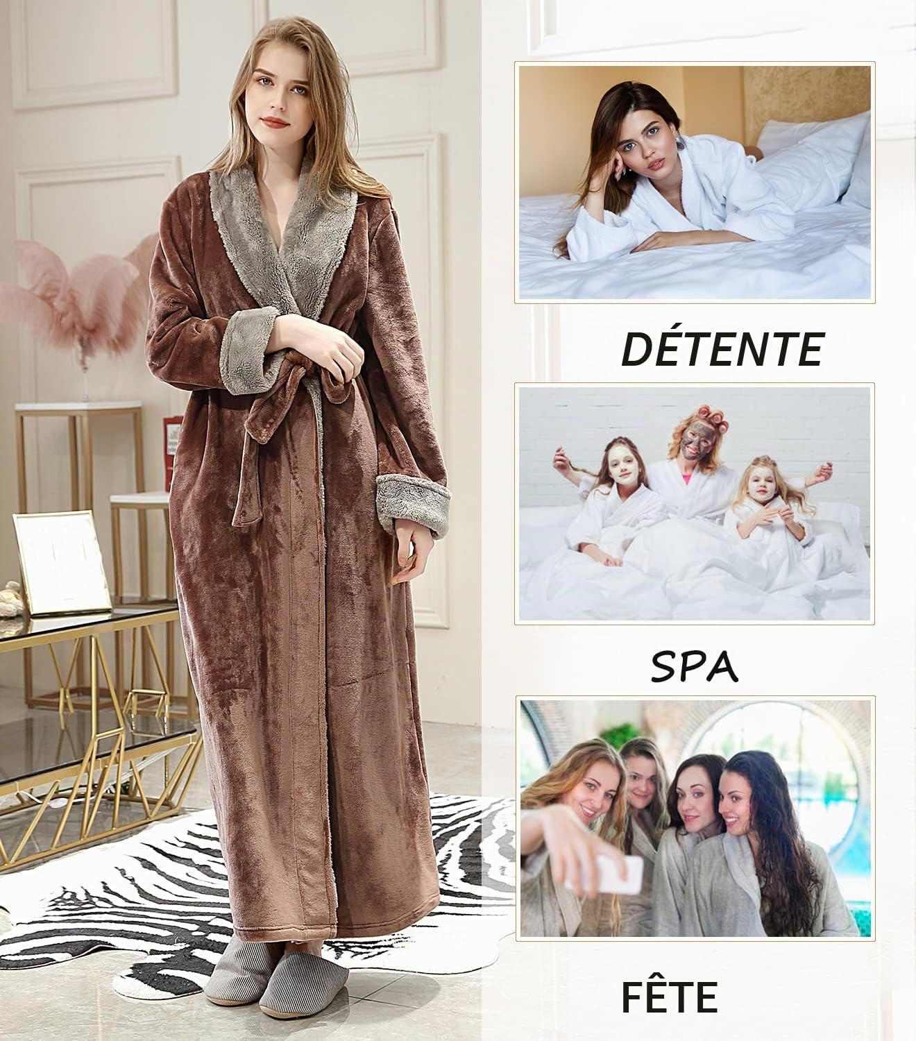 CaiDieNu Robe De Chambre Femme Polaire Longue Peignoir Robe d interieur Hiver Chaude Doux Microfibre Flanelle