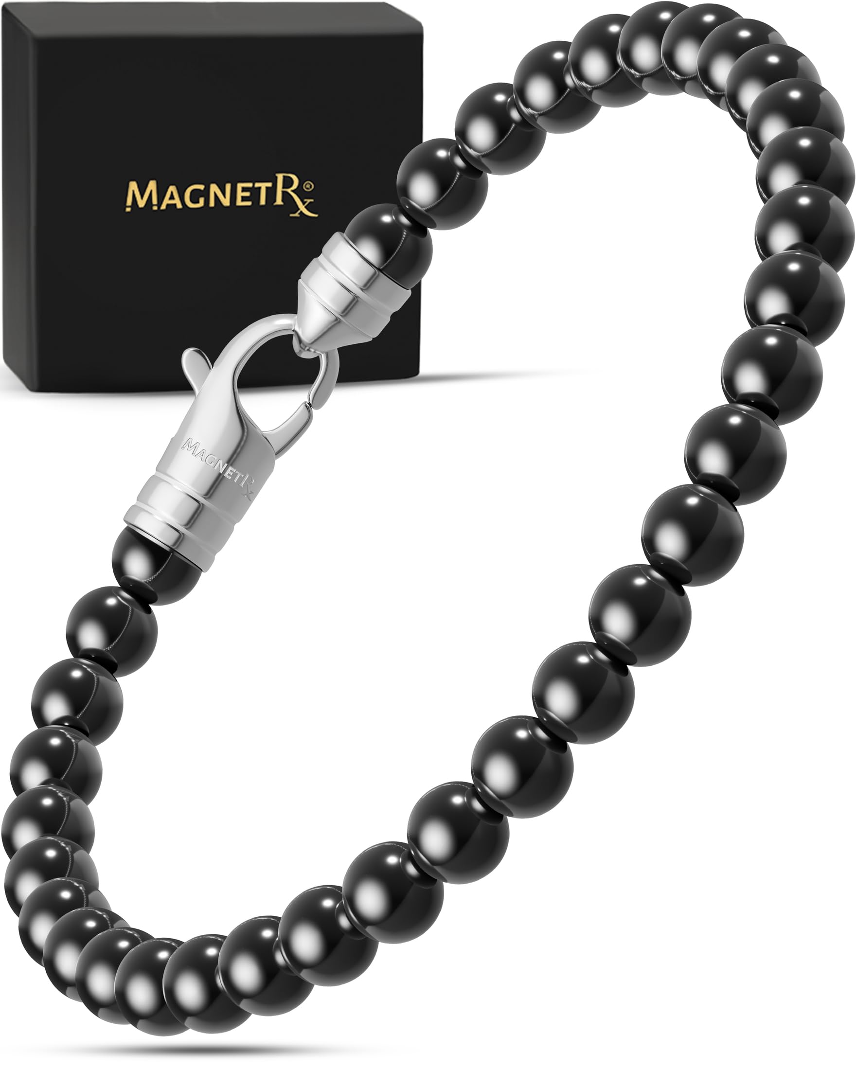 MagnetRX Bracelet Magnétique en Hématite, Force Maximale, Bracelet de Perles Magnétiques pour Homme et Femme, Style Classique Petit