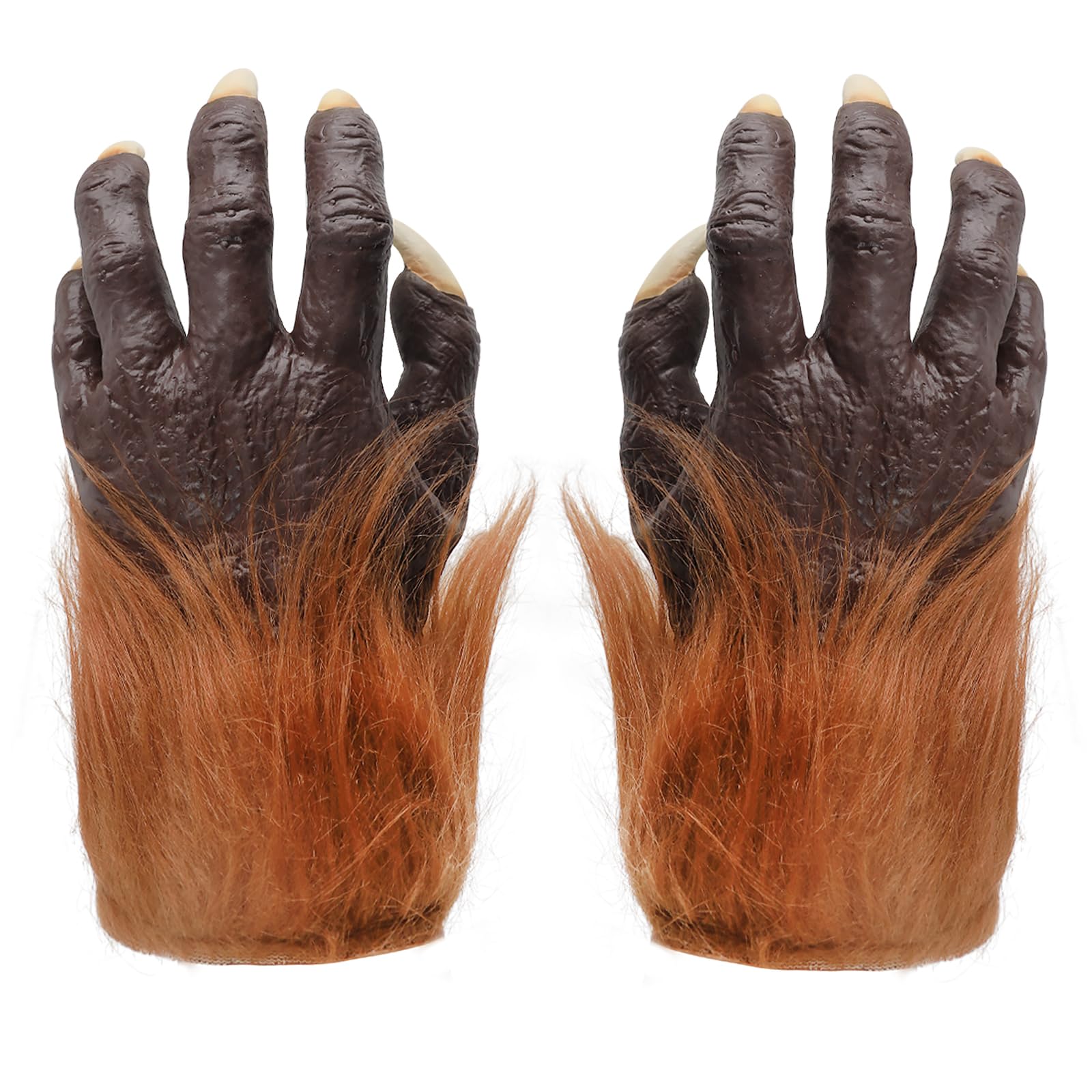 Starsouce Halloween Werewolf Gloves with Claws and Nails Horror Latex Wolf Mittens Hairy Beast Gloves Costume Party Props, White Nail, Large