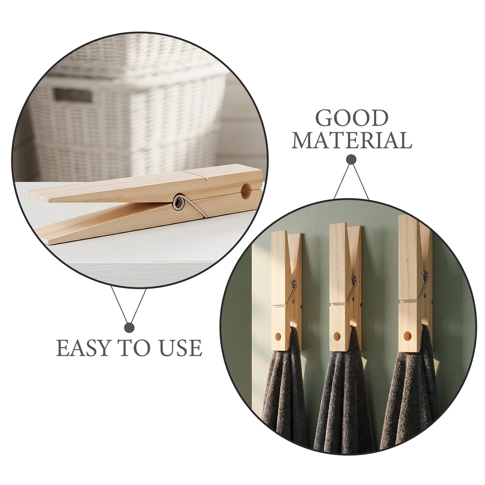 3er-Set Wäscheklammern für Handtücher: 30 cm Lange, extragroße Wäscheklammern aus Holz – robuste Klammern für Fotos und Bastelarbeiten – Handtuchorganizer im Landhausstil für Badezimmer