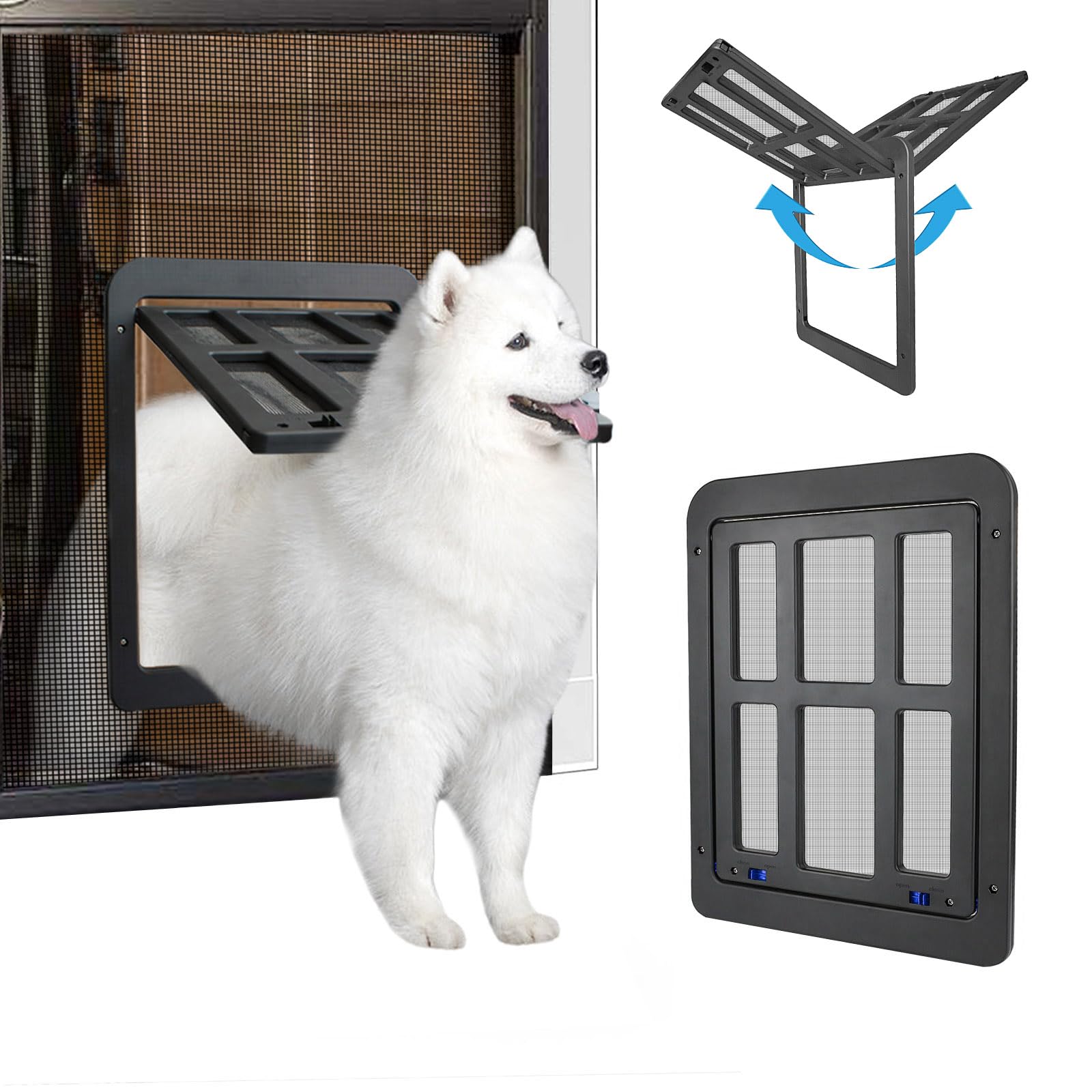 NAMSAN Dog Screen Door, Flap Opening 11.2 x 14.4 inches, Dog Door for Screen Door, Large Pet Door for Sliding Door Magnetic Self-Closing, Screen Door with Doggie Door Built in, Lockable, Black
