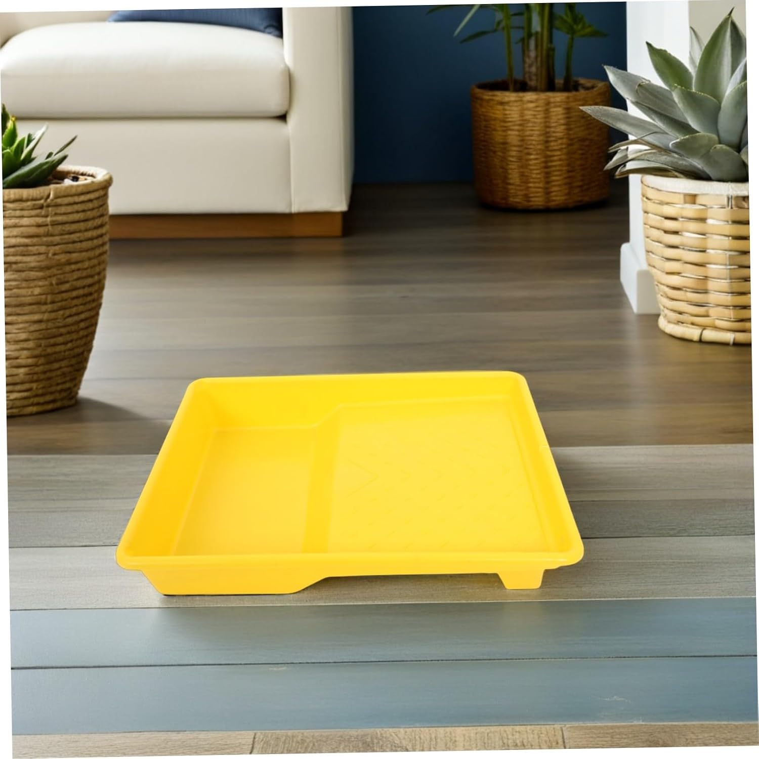 Ipetboom 5pcs Plastic Paint Roller Tray Set Reusable Yellow Paint Mixing Pan with Stable Design and Furniture 14.5x11x2.2 Inch
