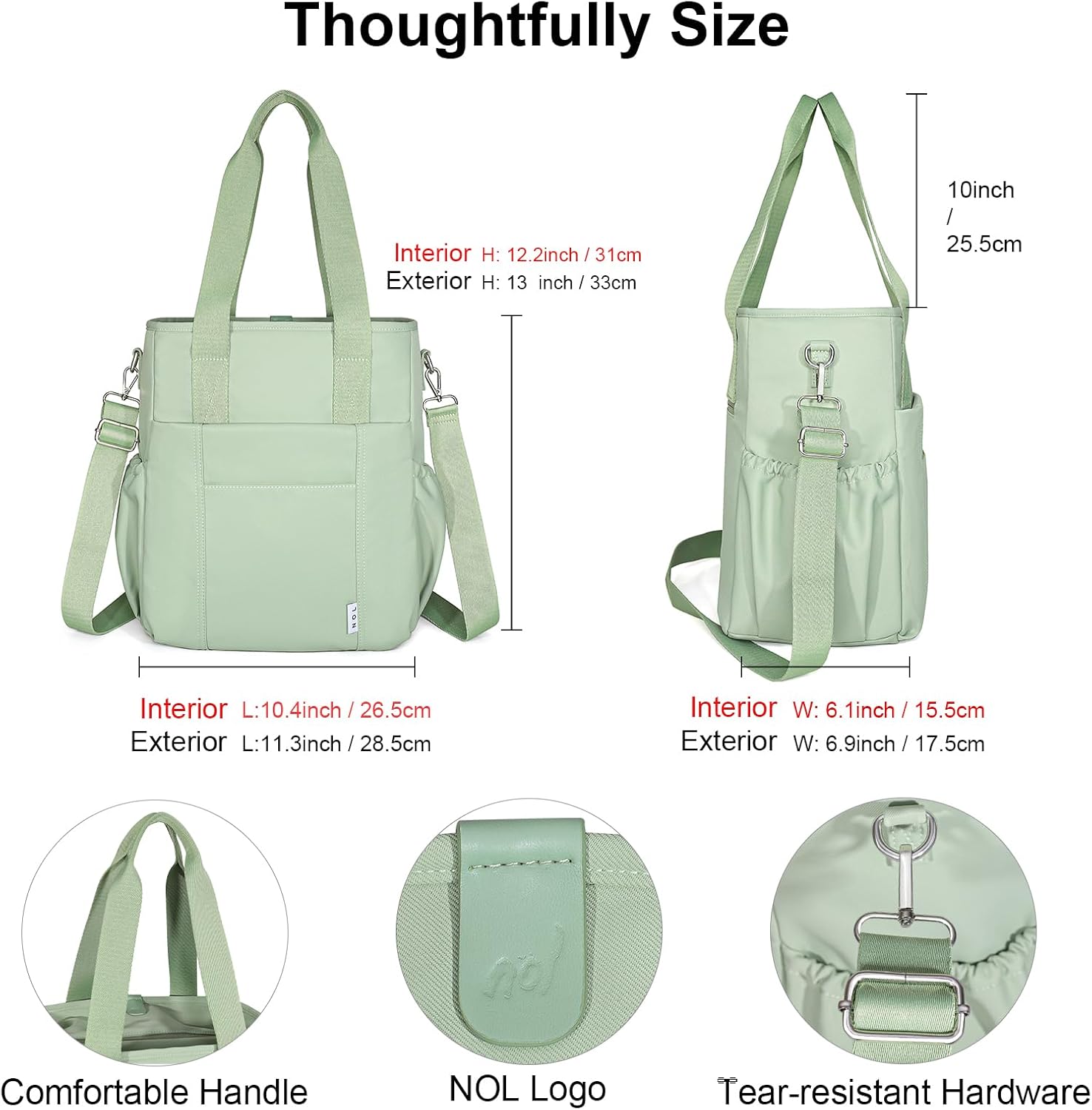 NOL Insulated Lunch Bag for Women, Large Spacious Lunch Tote Bag With Removable Adjustable Shoulder Strap with Multi Pockets,Leakproof Cooler Bag,Lightweight Nylon Waterproof Lunch Box For Work,Green - Image 2
