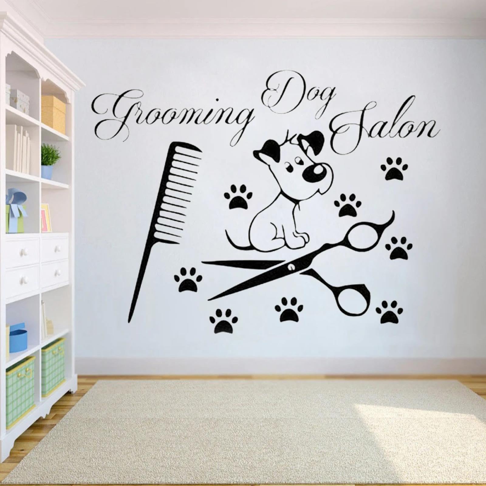 Yyzovbnn Boys Black Grooming Salon Wall Sticker Vinyl Sticker Dog Wall Decal Wall Art Pet Shop Decoration Footprint Animal Art Mural Decoration，110X145cm