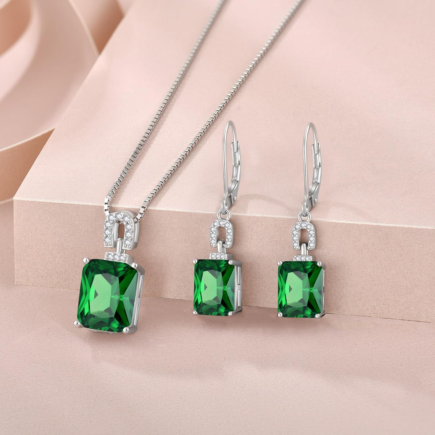 Emerald Cut Necklace 925 Sterling Silver Baguette Birthstone Pendant Necklace Jewelry Gifts for Women - Image 4