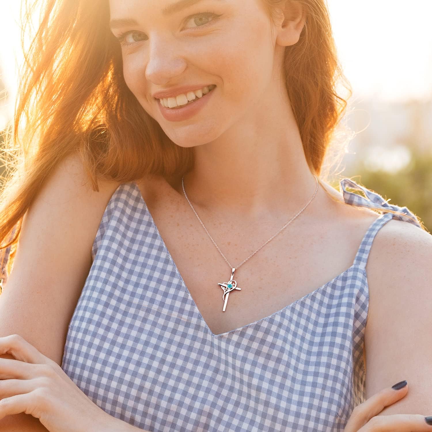 925 Sterling Silver Cross Necklace for Women Mom Necklace Birthstone Necklaces for Mom - Image 5