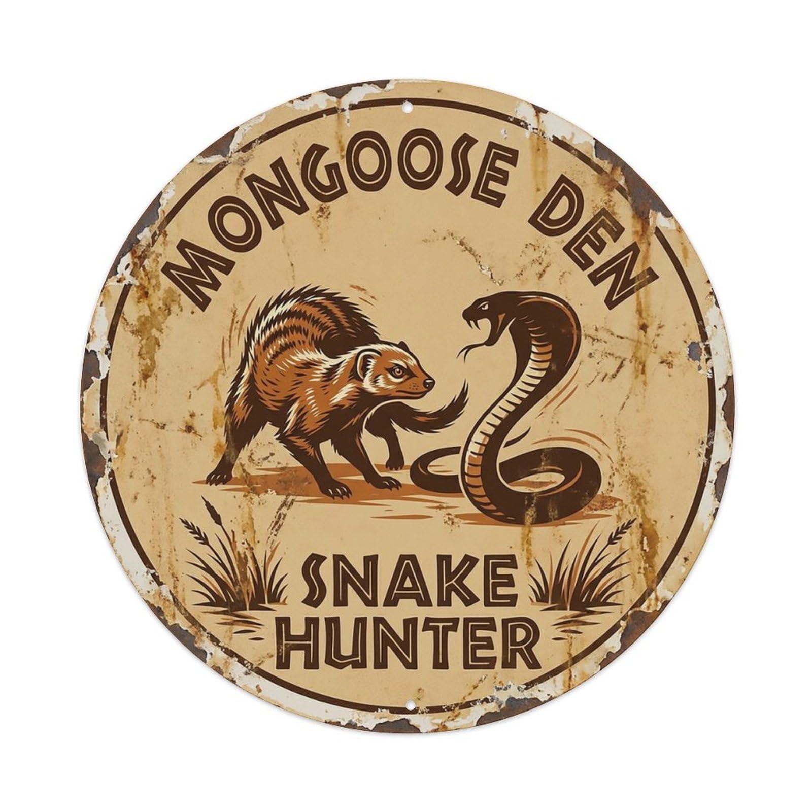 Cxhjca 8X8inch(20X20cm) Mongoose Den Snake Hunter Metal Tin Sign