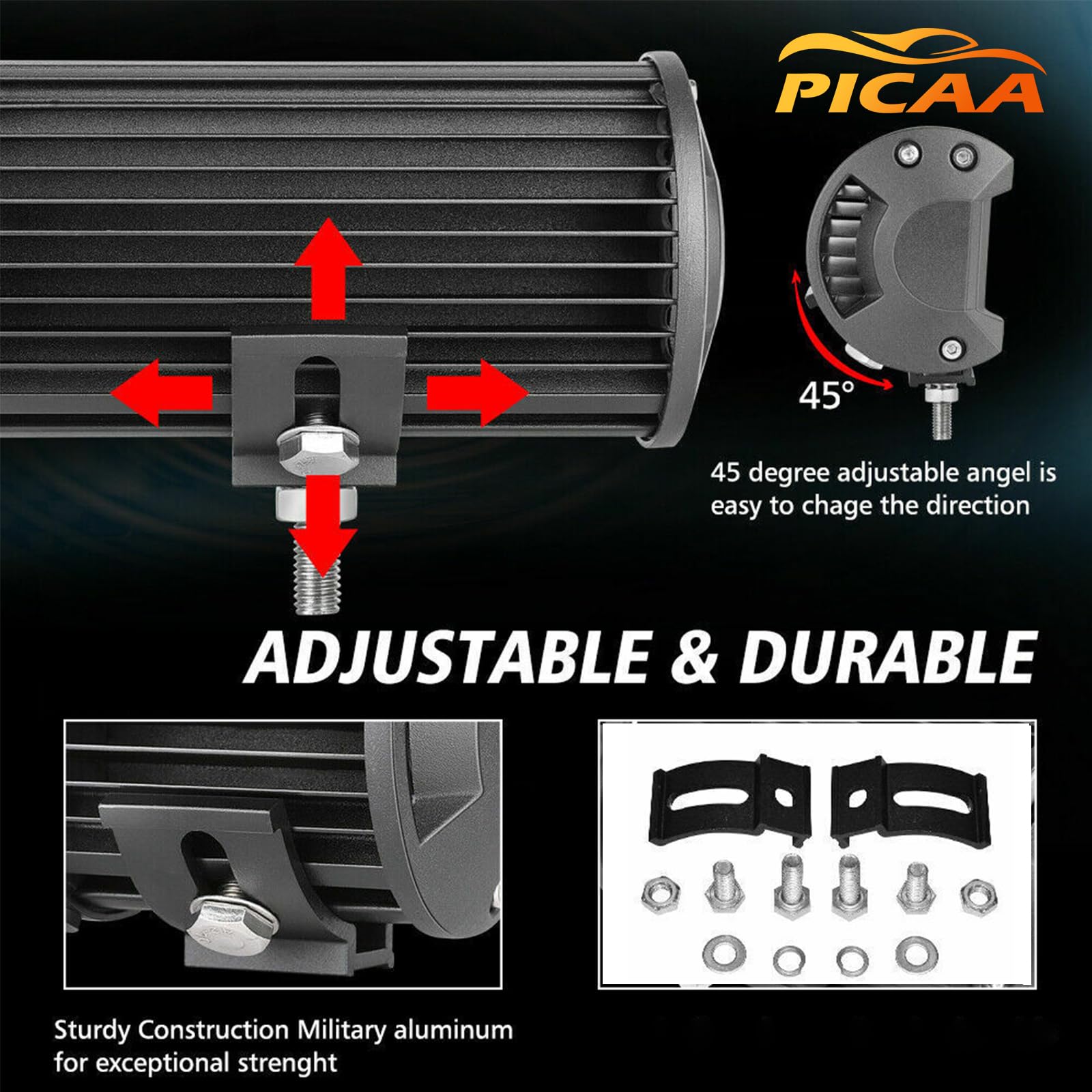 PICAA 23 pollici 324W Barra LED Fuoristrada con 12V Cablaggio Kit, Tripla Rows Barra Luce di Lavoro Led, Barra Luminosa a Led 6000K Bianca per 4x4 Auto Camion SUV ATV