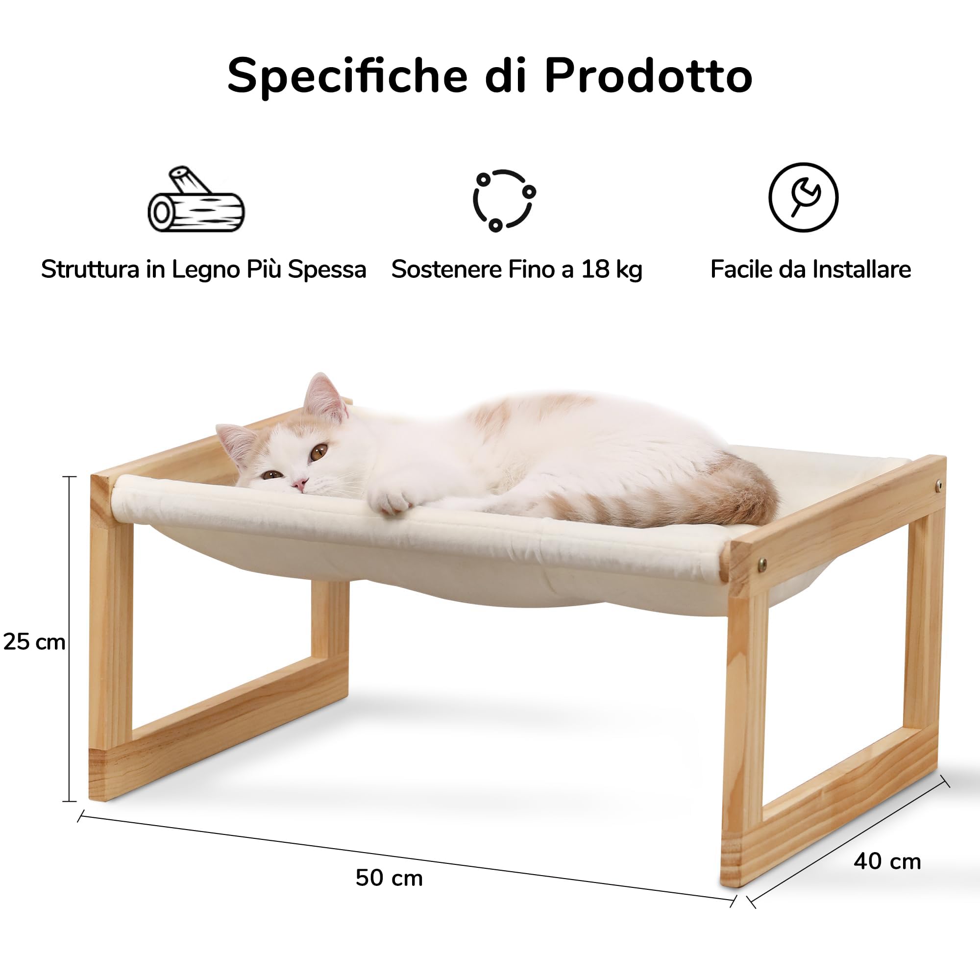 FUKUMARU Lettino Per Gatti Rialzato, in Velluto Felpato per Gatti Interni, Amaca per Gatti con Struttura in Legno Massiccio, 50 x 40 cm, Adatto per Gatti, Cane. Tessuto Lavabile.