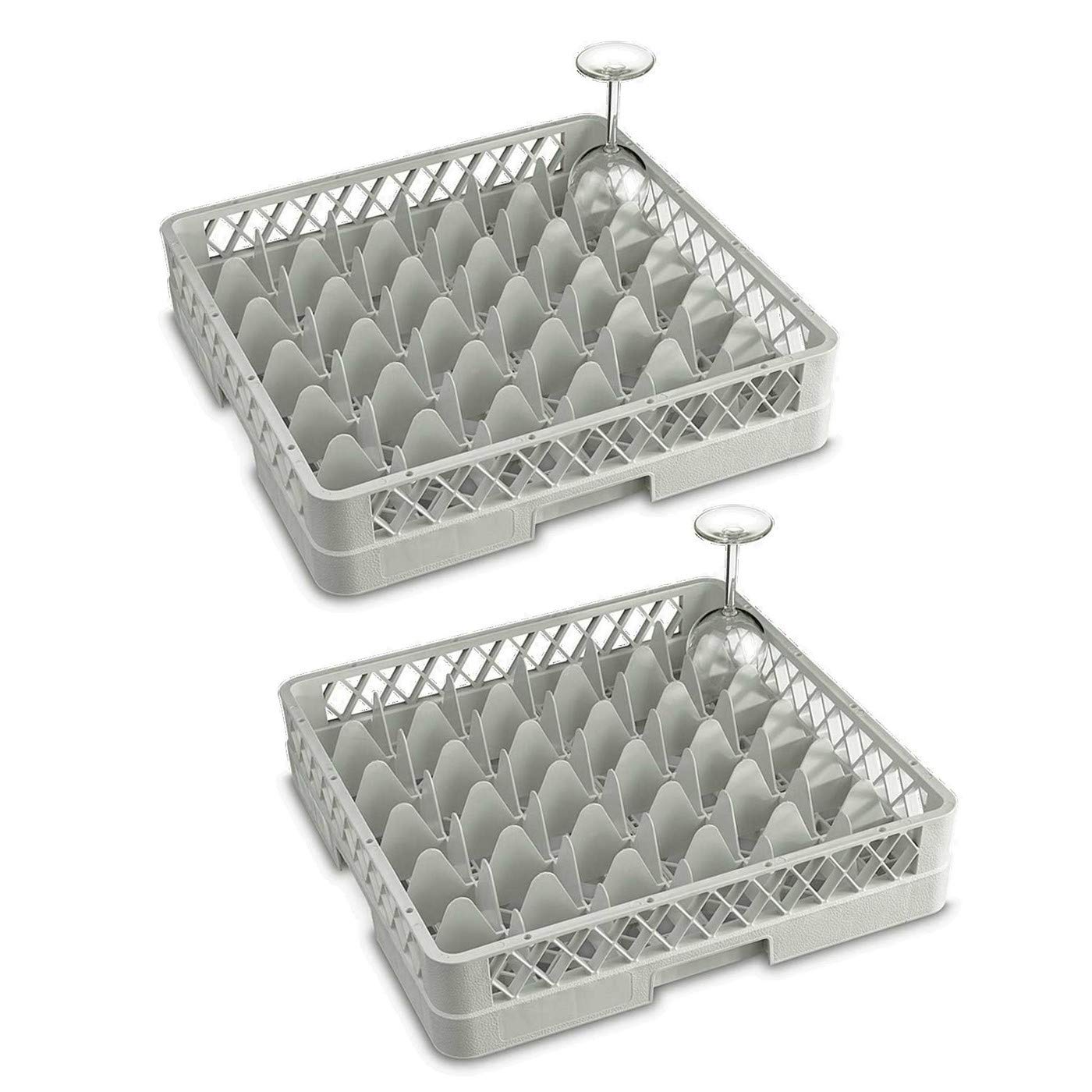 Lot de 2 corbeilles à vaisselle pour verres, 36 compartiments, dimensions du compartiment clair 73 x 73 mm, L 500 x 500 x 100 mm, hauteur utile 80 mm, gris.