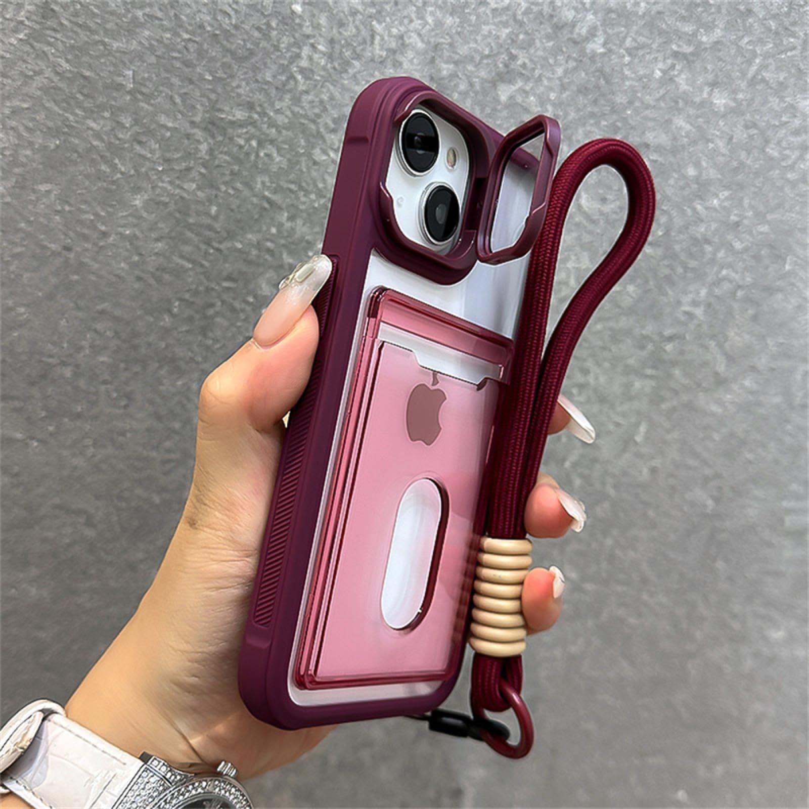 Coque portefeuille iPhone 14 Plus vin rouge pour éviter les rayures d'objectif - 8