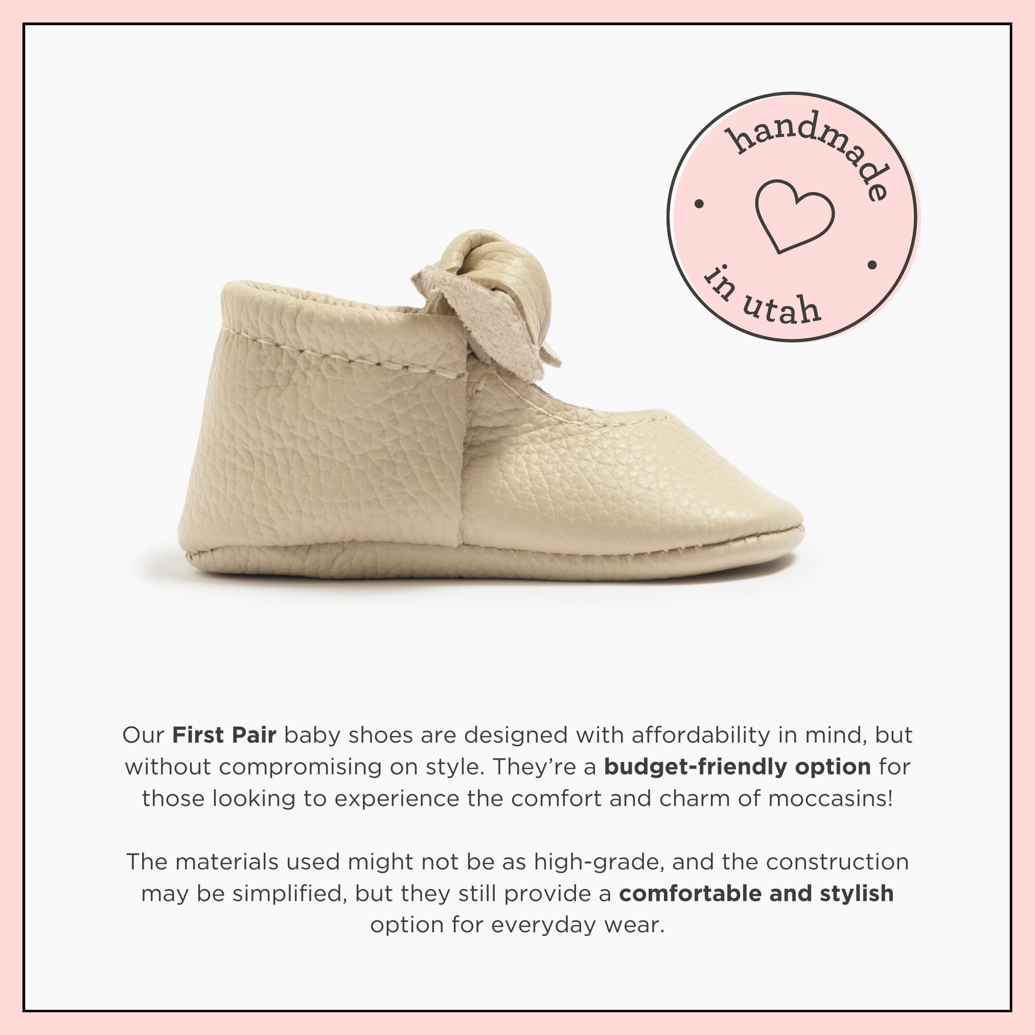 Freshly Picked First Pair Knotted Bow Baby Girl Shoes 6-12 Months - Leather Moccasins - Barefoot (Cream, 2)