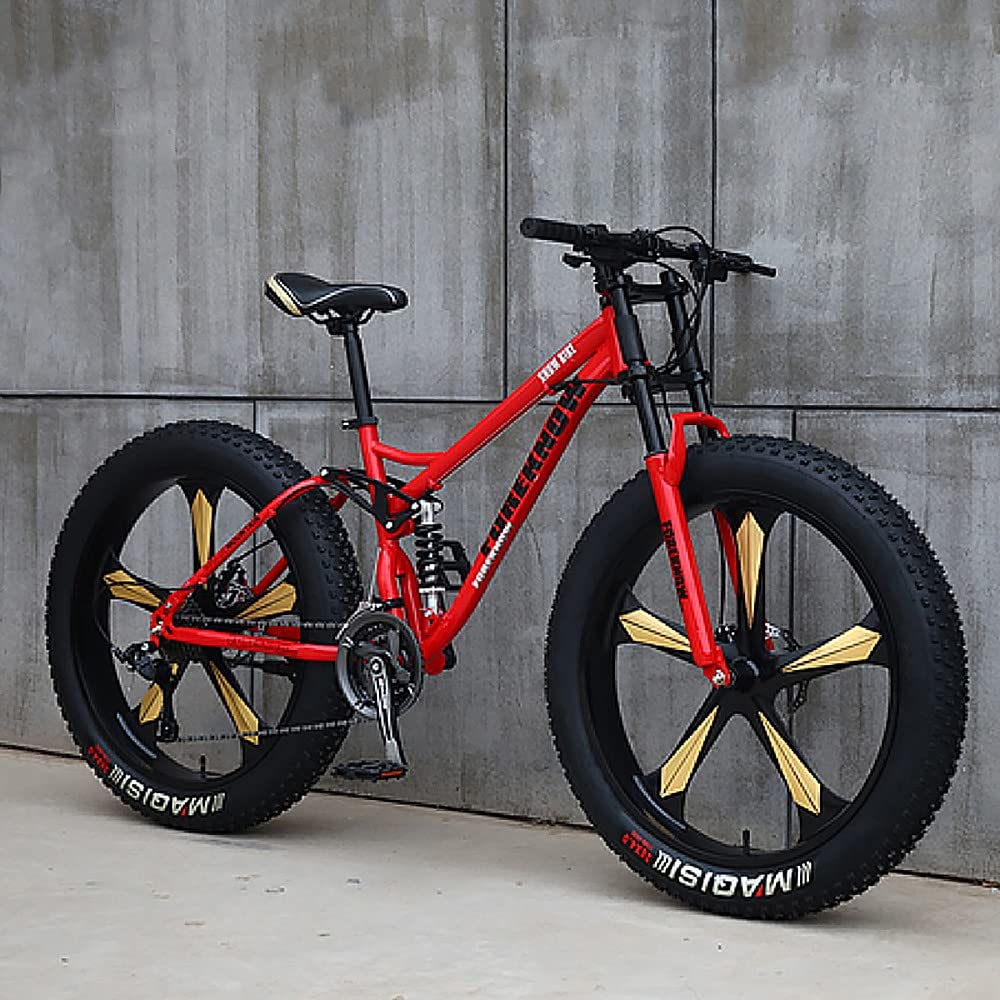 26Inch Mountain Bikes, Adult Fat Tire Mountain Trail Bike, 27 Speed Bicycle, High-carbon Steel Frame Full Suspension Dual Disc Brake, 4.0 Inch Thick Wheel Mountain Snow Beach Bikes