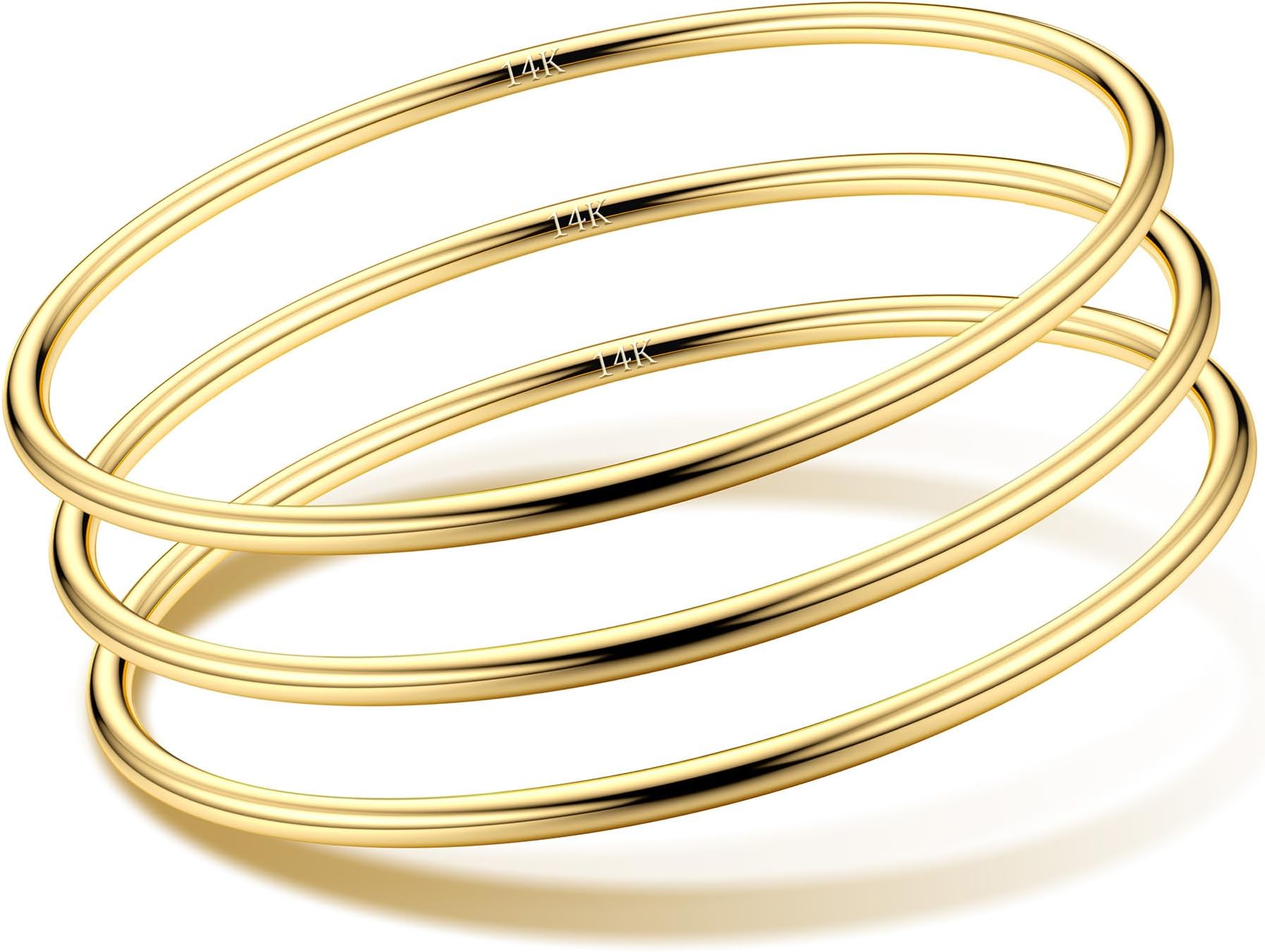 14K Gold Plated Bangles for Women Bangle Set Stainless Steel Stackable Glossy 3mm Thickness Thin Round Bangle Bracelet