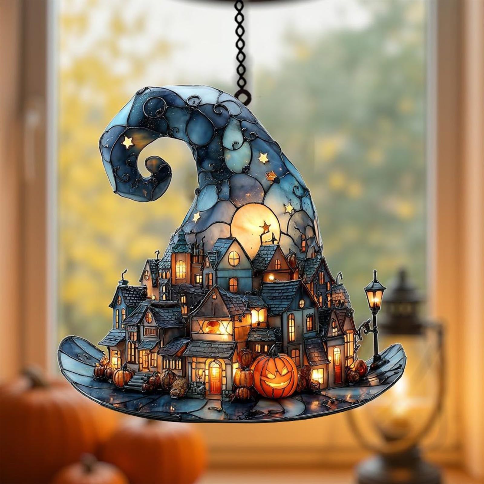 Hexenhut Fensterbehang Aus Acryl – Halloween-Deko Mit Magischem Design, 20x18 Cm, Zum Aufhängen