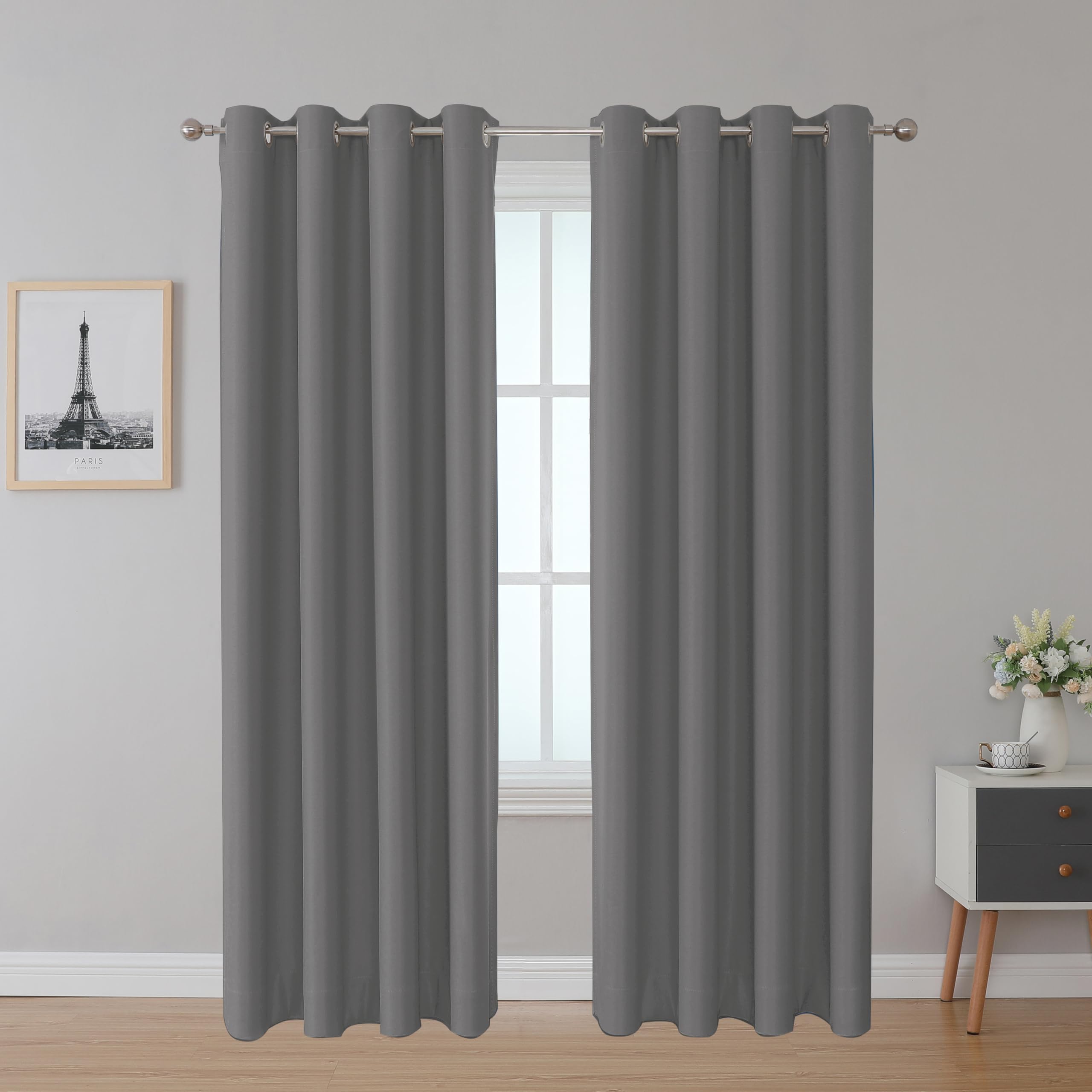 Upcortinassi Fire Retardant Blackout Curtains Flame Resistant Curtain Room Darkening for School Classroom Dorm Nursing Home Grey 52 x 84 2 Panels