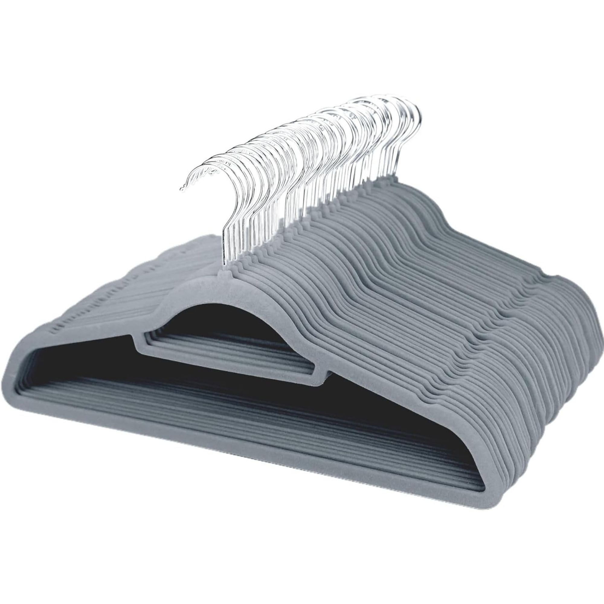 50 Velvet Coat Hanger - Heavy Duty Velvet Clothes Hanger- Premium Non-Slip Hanger for Clothes - 360 Degree Swivel Hook - Sturdy to hold Jacket or Trouser comes in Black Cream and Grey. (Grey)