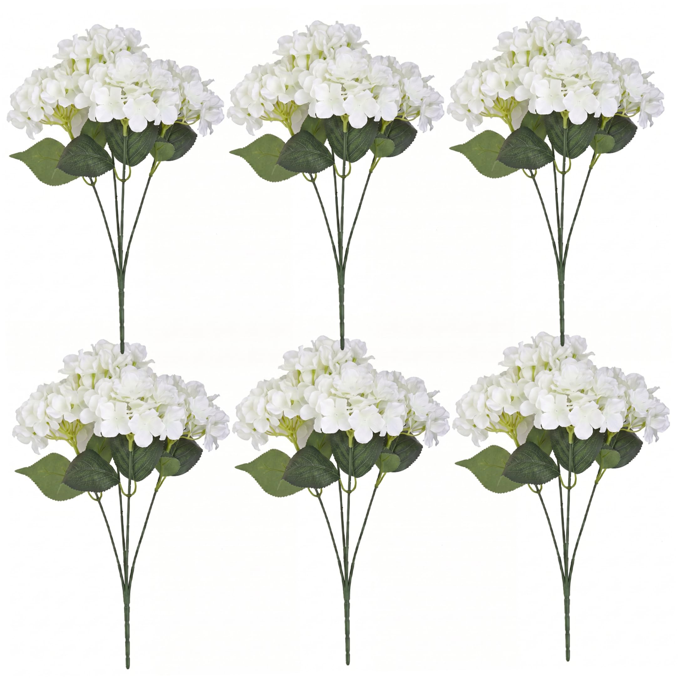 Yvocuyn Artificial Hydrangea Flowers - 6PCS UV Resistant Outdoor Hydrangeas, 18 Inch Realistic Blooms for Wedding & Garden Decor, White