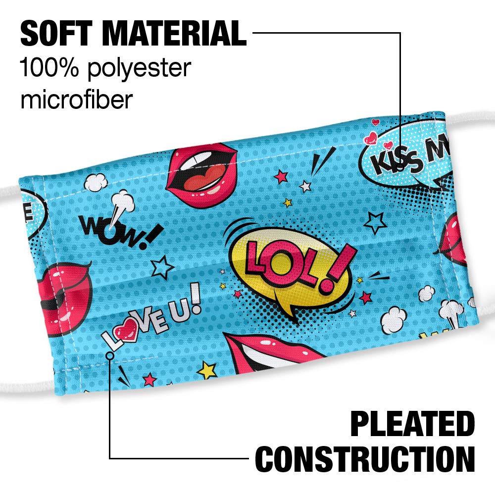 Lol Lip Expressions 1-Ply Reusable Face Mask Covering with Adjustable Nose Wire, Unisex