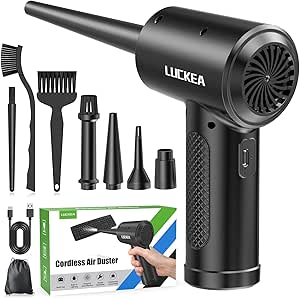 LUCKEA Electric Air Duster Compressed for PC - Rechargeable 6000mAH Blower with Brush Computer Keyboard Cleaning, Cleaner Electronics, Alternative to Canned (‎C4915-6)