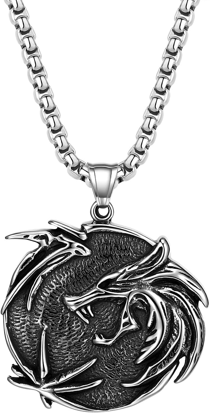 Men's Necklace with Pendant Stainless Steel Gothic Skull Scorpion Chain Biker Skull Angel Wings Punk Rock Skull Boxing Glove Jewellery Gift for Men Gold Silver Black