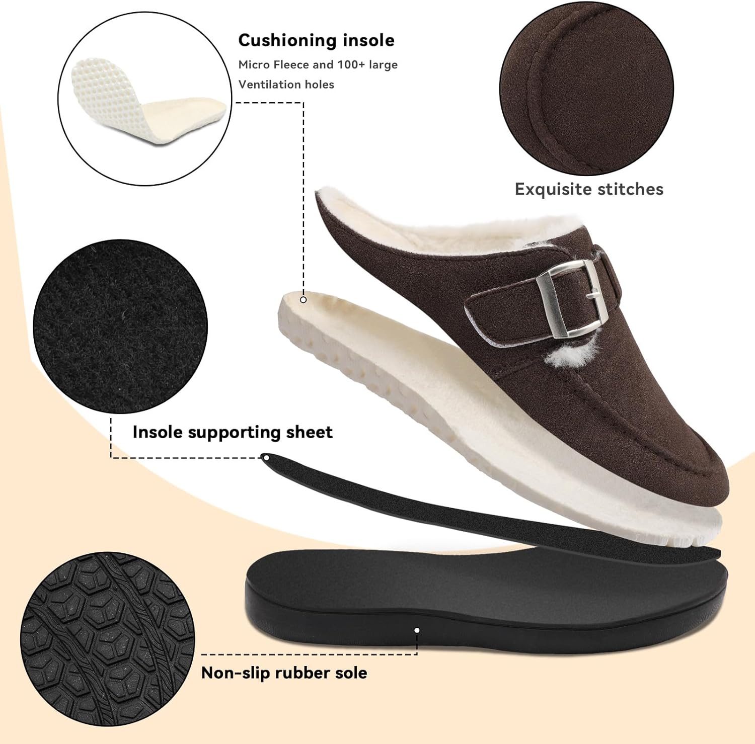 JOINFREE Womens Fuzzy Slippers Cozy Wide Mules Adjustable Diabetic Slippers Warm Memory Foam House Clogs Slipper Indoor Outdoor Potato Shoes for Edema Swollen Feet - Image 6