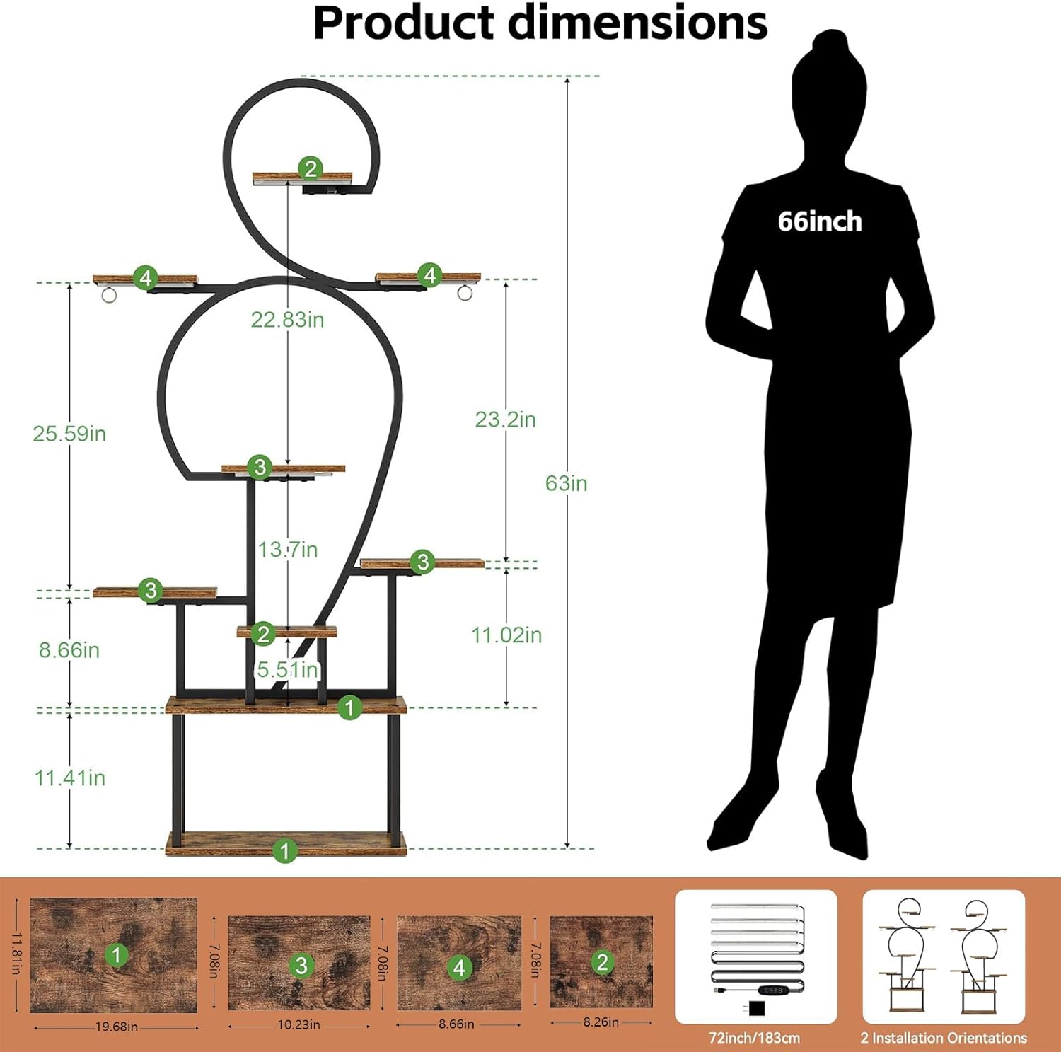Plant Stand Indoor with grow lights: 9 Tiered Large Plant Shelf with Lights, 64" Multi Tier Tall plant stand for indoor growing Llighted Corner Plant Rack