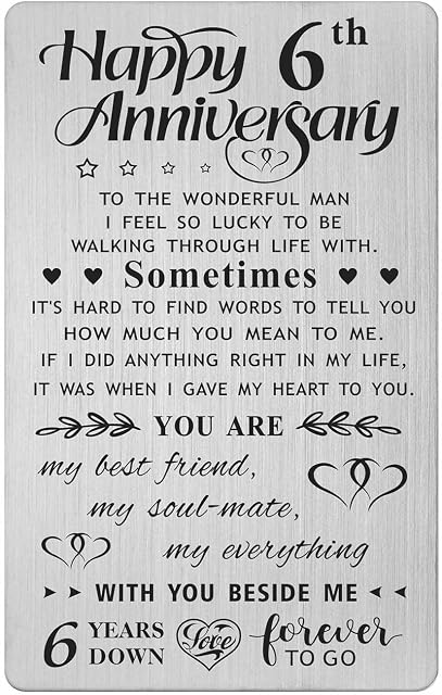 FALOGI 6th Wedding Anniversary Card Gifts for Him Husband, Happy 6 Year Anniversary Card Presents, Metal Engraved Wallet Card
