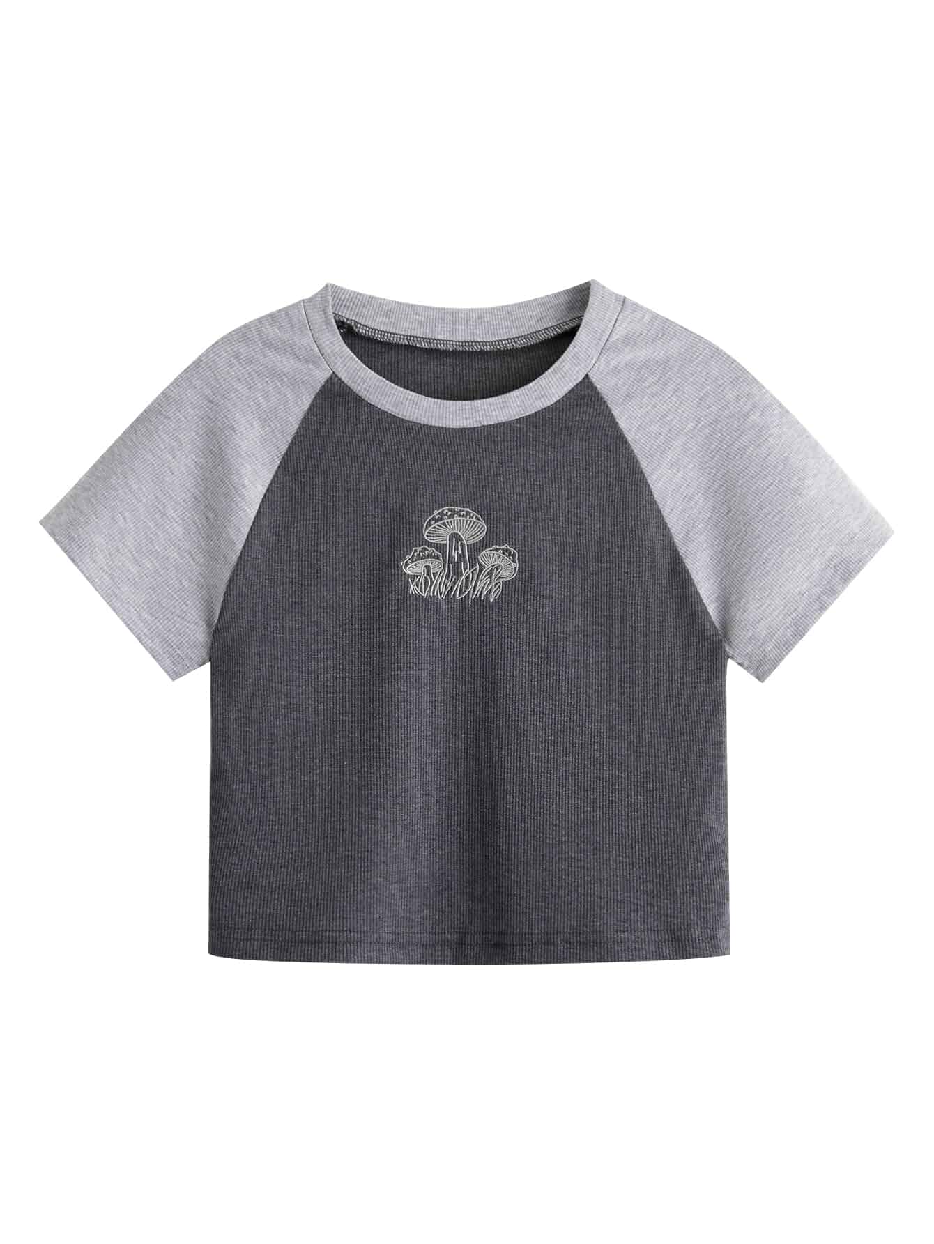 SweatyRocks Women's Graphic Print Round Neck T Shirt Short Sleeve Crop Tee Tops Short Sleeve