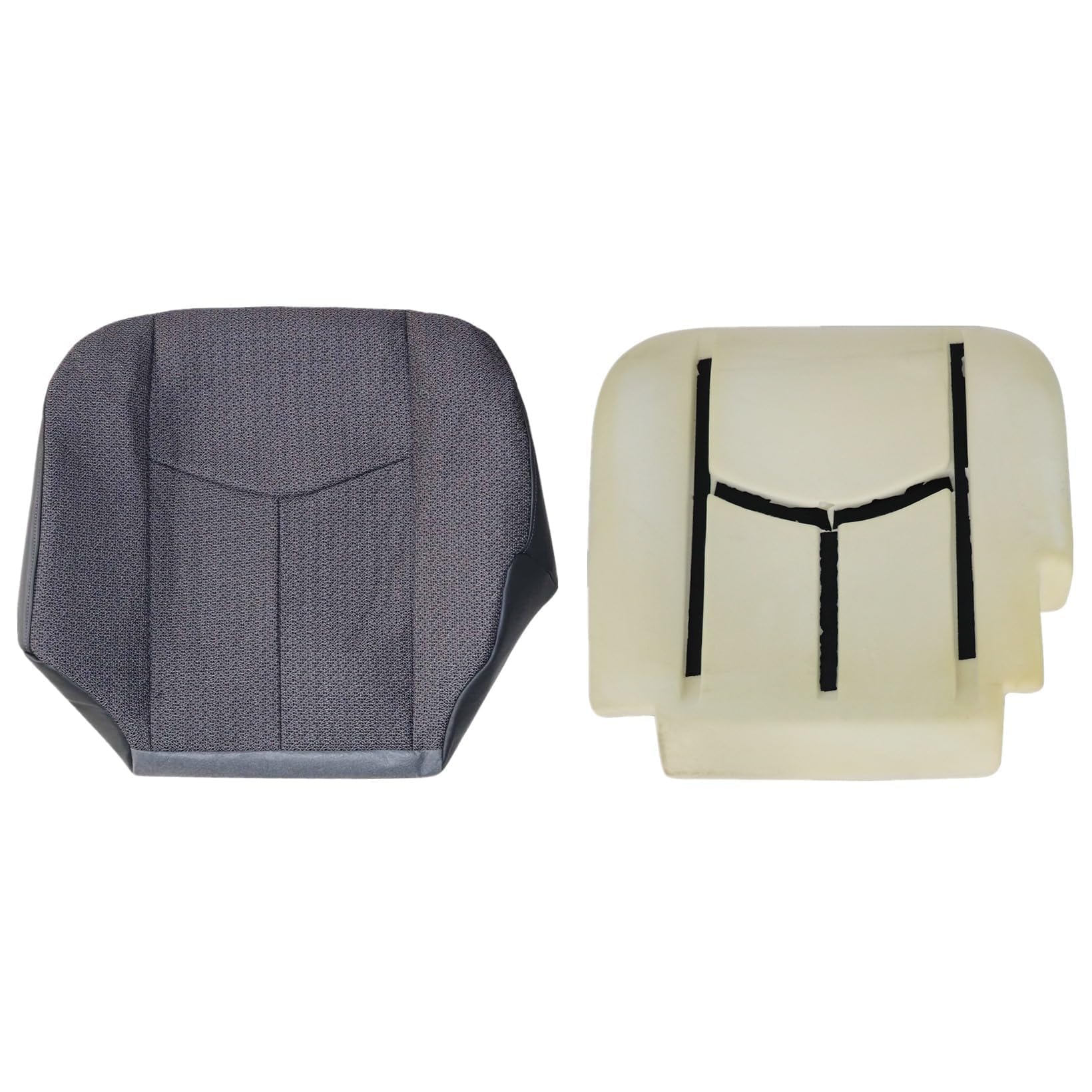 NLQR Front Driver Side Bottom Replacement Seat Cover Cloth Dark Gray and Bottom Foam Cushion Compatible with Chevy Silverado GMC Sierra 2003 2004 2005 2006 2007