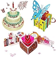 Vista 1 de Tarjetas de Cumpleaños 3D Desplegables Hechas a Mano con Sobres para Hermana/Mamá/Esposa/Niños/Niño/Niña/Amigo (Paquete de 3)