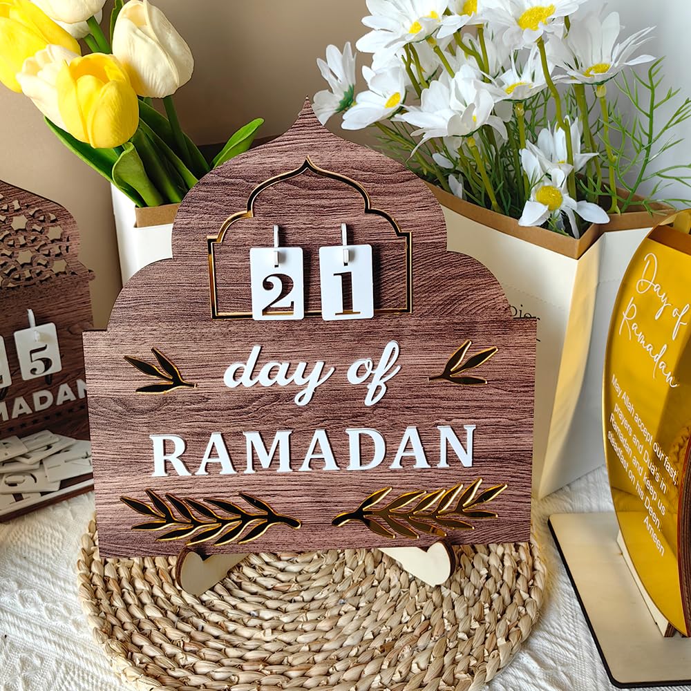 Calendario del conto alla rovescia del Ramadan 2026, decorazioni Ramadan in legno per la casa, calendari dell'avvento di Eid Mubarak, islamico musulmano Ramadan Kareem tavolo decorazione regalo di