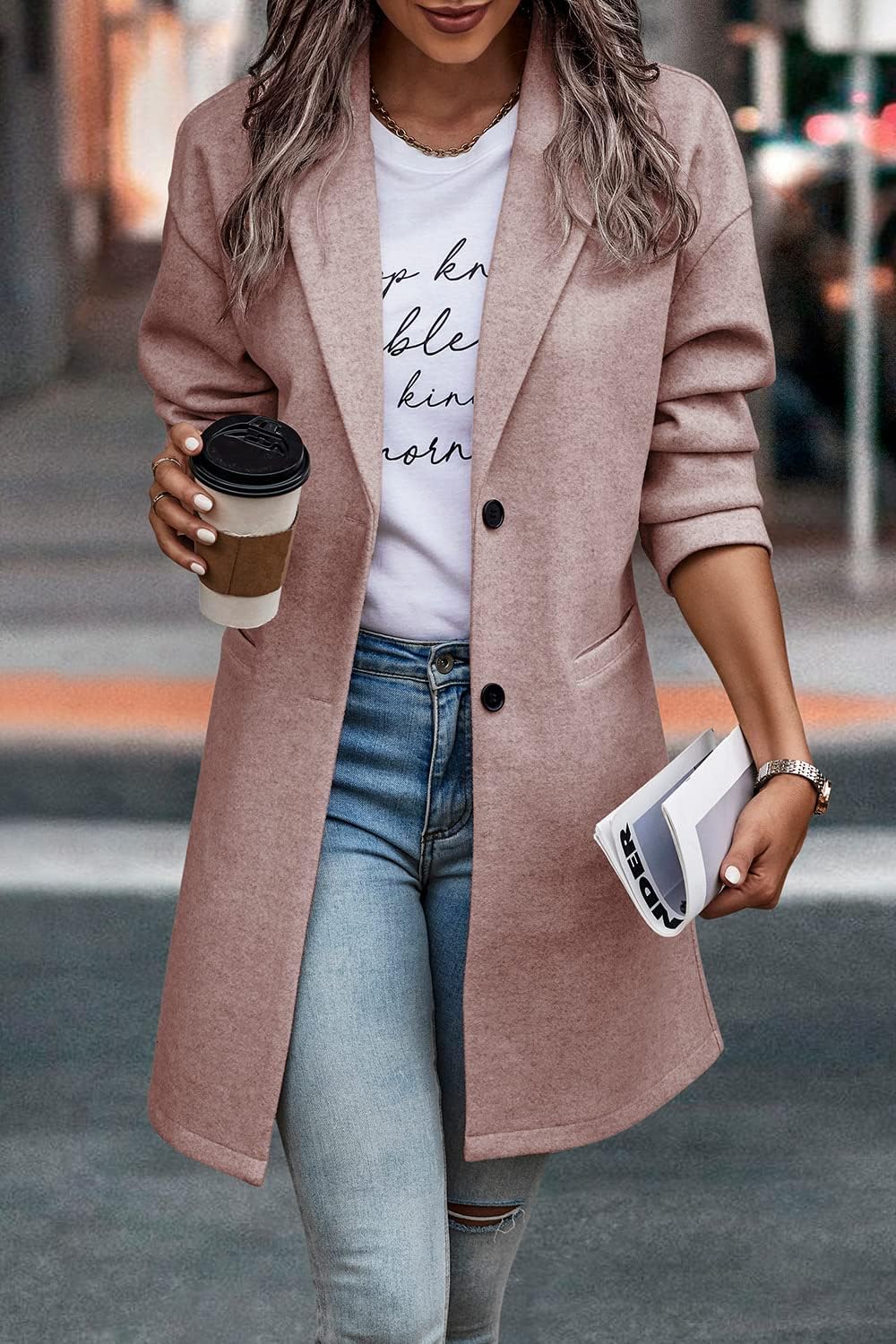 PRETTYGARDEN Women Plaid Shacket Jacket Trendy Fall Casual Button Wool Blend Tartan Trench Coat Winter Clothing with Pockets