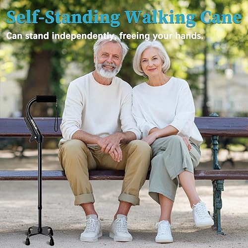 Vista 3 de AOHHL Quad Walking Cane Foldable Adjustable Portable Stick Men & Women and Seniors - Lightweight & Sturdy with 4-Pronged Base for Extra Stability