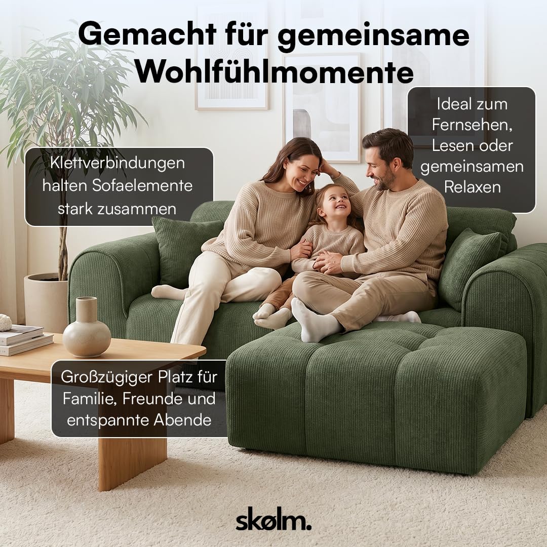 skølm Vanaheim Sofa 2-Sitzer mit Hocker, Cloud Couch, Dunkelgrün, 2 Kissen