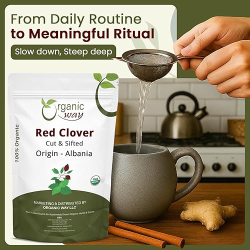 Miniatura 5 de Organic Way Flor de trébol rojo cortado y tamizado (Trifolium pratense) - Té de hierbas  Cosecha silvestre europea  Certificado orgánico y Kosher