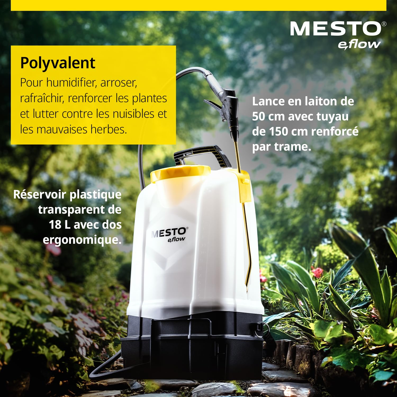 MESTO e.RS185 Pulvérisateur à Batterie à Dos 18 L | Pulverisateur Electrique Puissant 4,8 Bar | Pulverisateur de Jardin a Dos électrique pour désherbage et Plantes - Compatible Bosch AMPShare 18 V