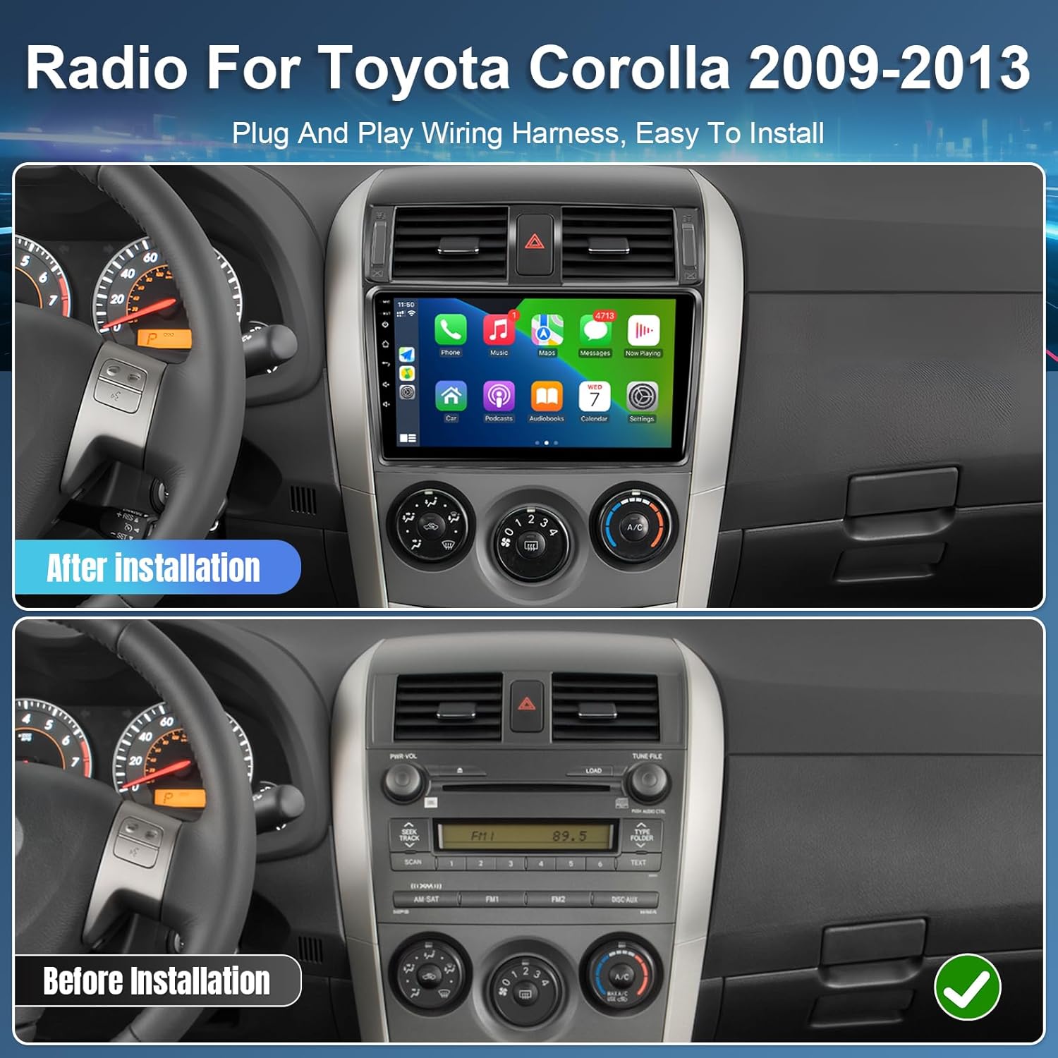 Leadfan Car Stereo for (JBL) Toyota Corolla 2009 2010 2011 2012 2013, 9'' Screen with Carplay Android Auto GPS Backup Camera (Fit for JBL&Big Screen, 2+32G)