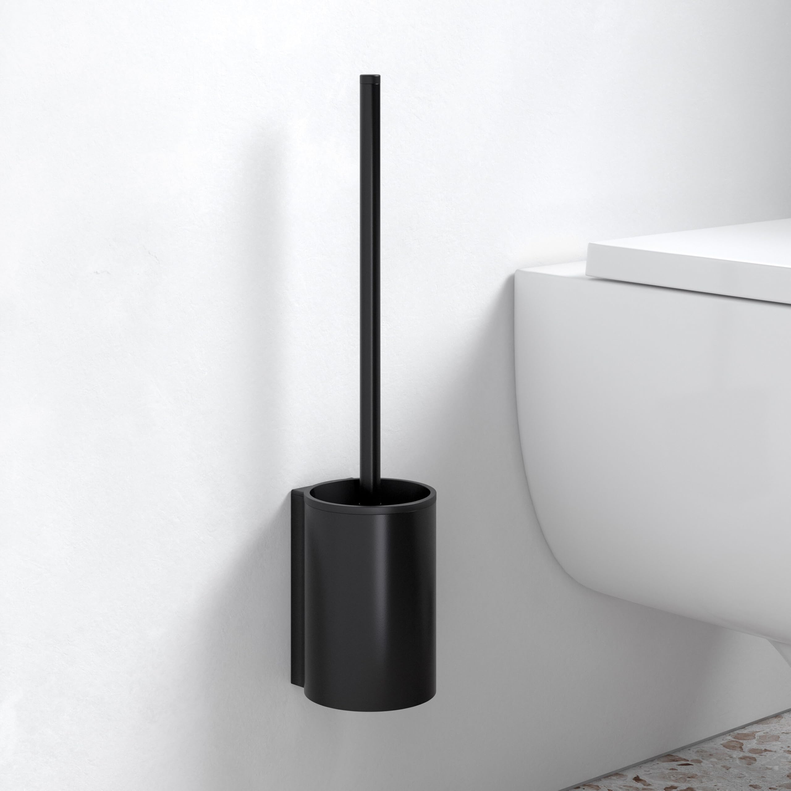 KEUCO Plan Set aus WC-Bürstengarnitur & 4 Bürstenköpfen, Metall schwarz | Bürstengarnitur mit Metallgehäuse und Bürste, Ersatzköpfe schwarz, inkl. Schrauben und Dübel, Bürstenhalter mit Klobürste